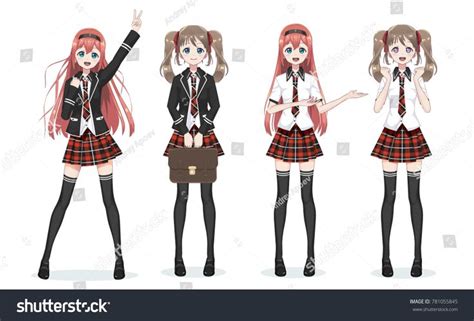 Beautiful Anime Manga Schoolgirl Plaid Red Skirt And Tie