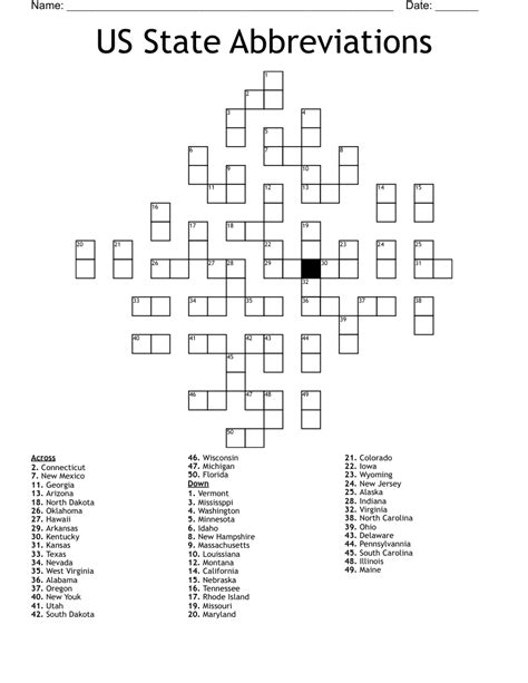 The 50 States Crossword Wordmint