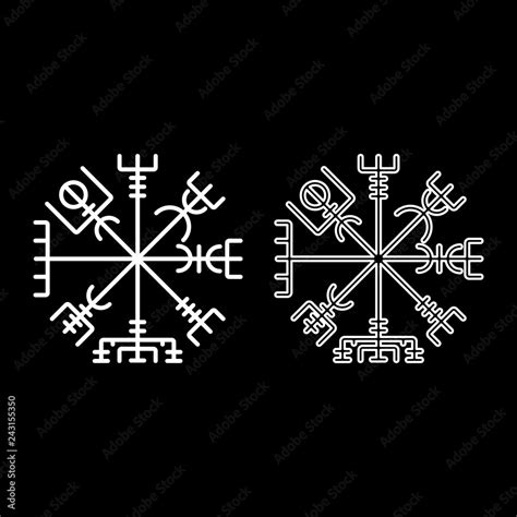 Vegvisir Runic Compass Galdrastav Navigation Compass Symbol Icon Set