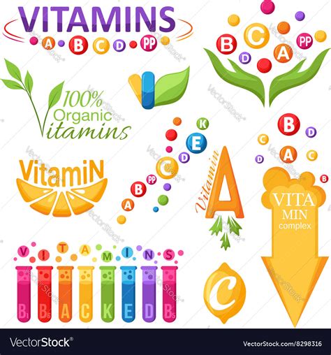 Vitamins Symbols Emblems And Icons For Design Vector Image