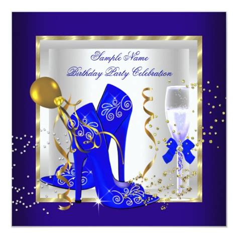 Elegant Royal Blue Gold Glitter Birthday Party Card Zazzle