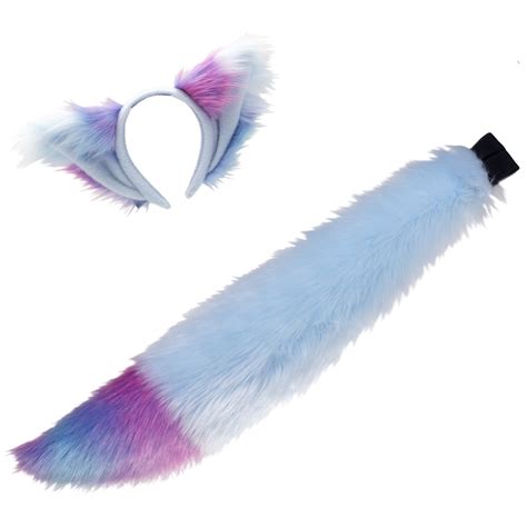 Pawstar Rainbow Fur Fox Ear And Full Tail Set Furry Neon Pastel Galaxy