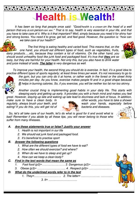 Reading Health Reading Text About Health For Common Core Students Lesson