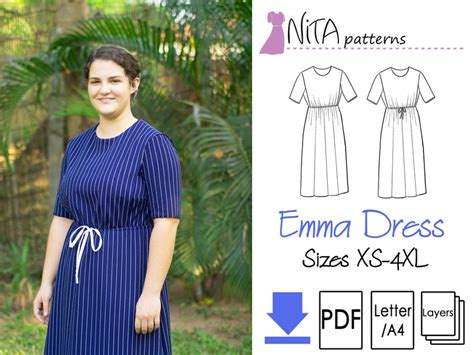 Emma Drawstring Waist Dress Pattern Bonus Puff Sleeve Womens Modest