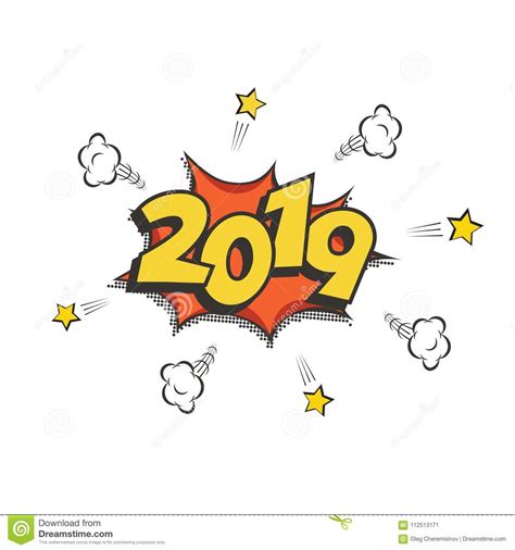 2019 New Year Comic Book Style Postcard Or Greeting Card Element