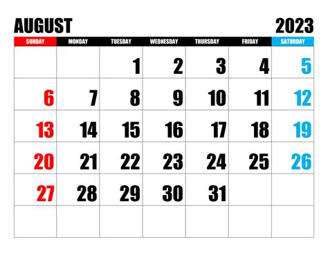 August 2023 Calendar Printable Printable Coloring Pages