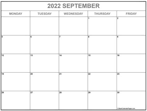 September 2022 Monday Calendar Monday To Sunday