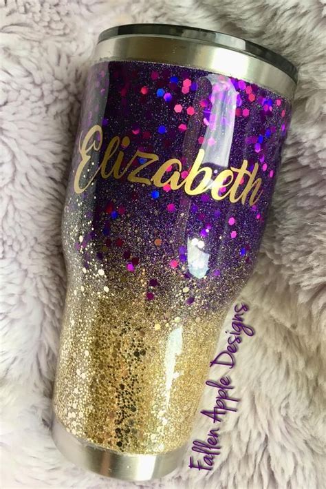 Purple To Gold Glitter Personalized Tumbler Etsy Glitter Tumbler