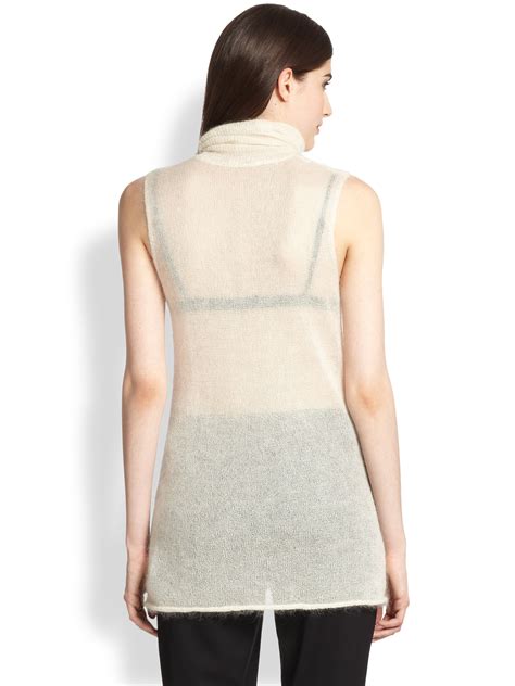 Lyst Helmut Lang Mohair And Silk Sheer Sleeveless Turtleneck Top In Natural