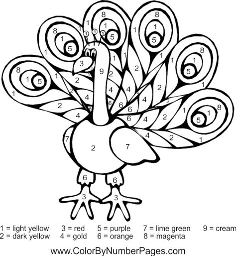 Elephant adult coloring page printable. Peacock Animal Color By Number Free To Print For Kids ...