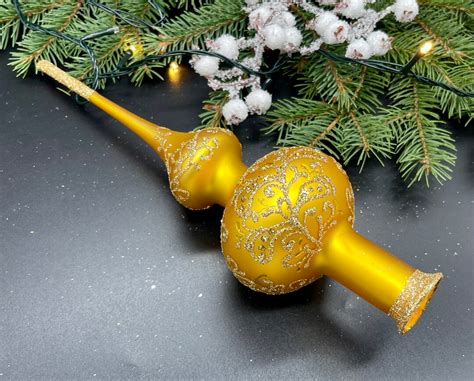 Gold Christmas Glass Tree Topper 11 Inchvintage Tree Topper Etsy