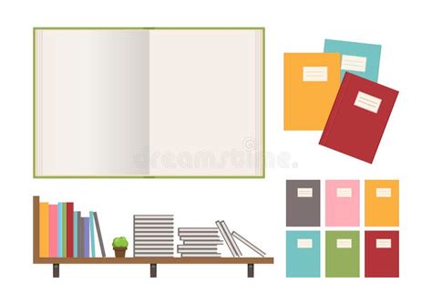 Many Books On The Bookshelf Open Book And Stack Of Books Stock Vector