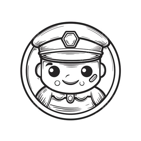 Kartun Petugas Polisi Menggambar Garis Besar Gambar Sketsa Logo Vektor