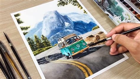 Hill Road Trip In Watercolor Painting Youtube