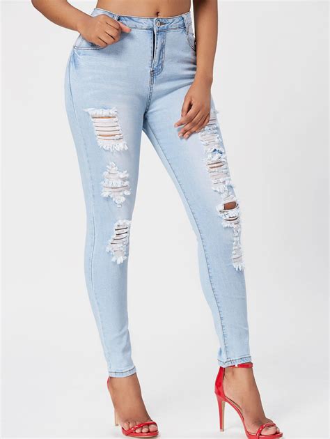 2018 Light Wash Ripped Skinny Jeans In Blue L
