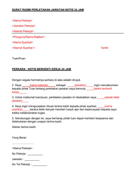 Contoh surat berhenti kerja notis sebulan. Contoh Surat Resign - Portal Malaysia