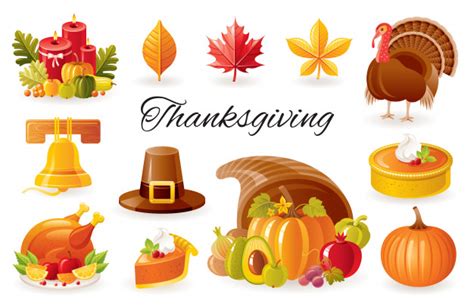 Disponibili in png e vettoriale. Thanksgiving cartoon icons. autumn festival set with ...