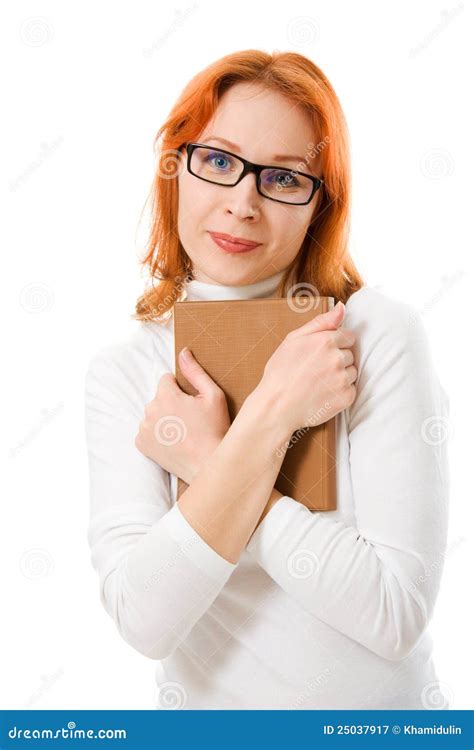 Attractive Red Haired Girl In Glasses With Book Stock Image Image Of