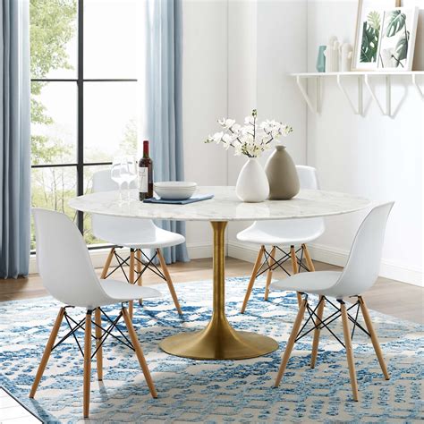 Lippa 60 Round Artificial Marble Dining Table In Gold White Hyme