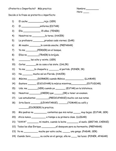 Preterite Vs Imperfect Practice Worksheet