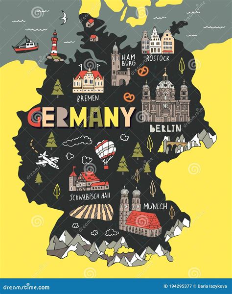 Illustrated Map Of Germany Elements Of Culture Stock Vector