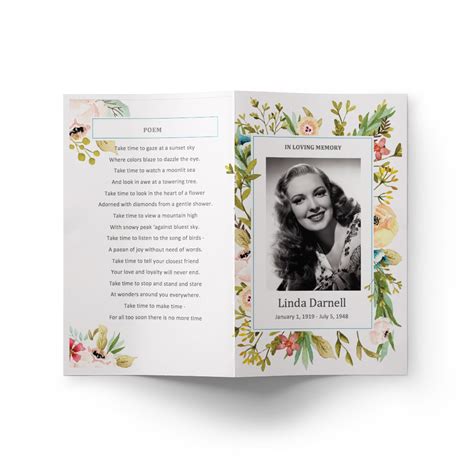 Funeral Program Template Prairie Flower Instant Download Canva