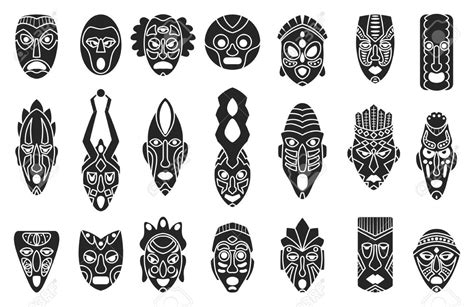 African Mask Black Set Icontribal African Mask Black Vector