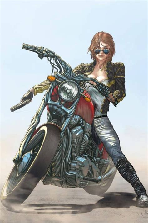 Comic Biker Chic Motorcycle Artwork Motorcycle Drawing Motorcycle Art