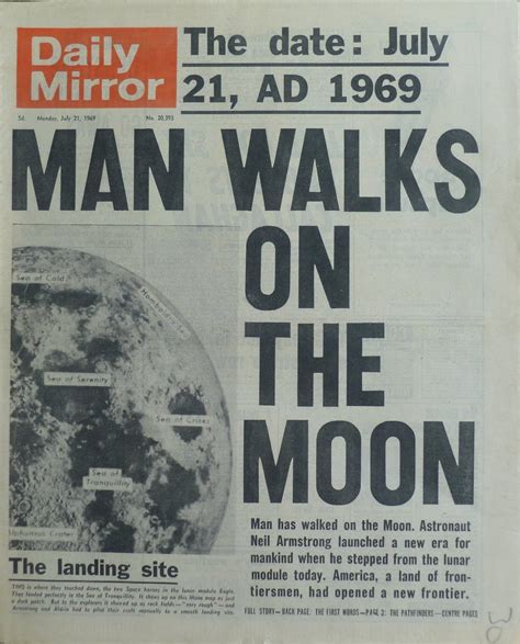 Headlines Of The Past Newspaper Headlines Man On The Moon Vintage Newspaper