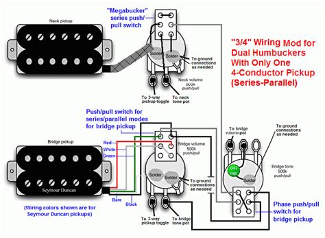 Options for north/south coil tap, series/parallel & more. 4 Conductor Humbucker Wiring Diagram