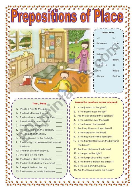 Prepositions Of Place Esl Worksheet By Sonyta04