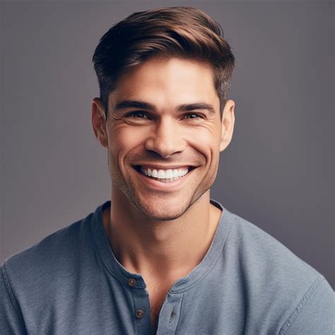 Premium Ai Image Guy Smiling Stock Portrait Grey Background Male Model