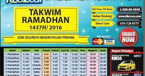 Takwim Ramadhan 1437h2016 Klezcar Seberang Perai Kereta Sewa