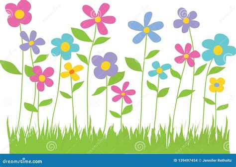 Spring Flowers With Grass Border Stock Illustration Illustration Of