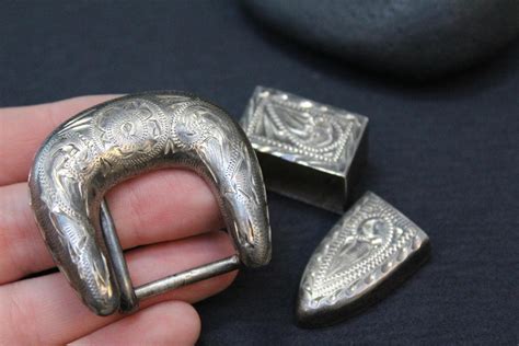 Sterling Silver Tooled Belt Buckle Set Buckle With Loop And End Piece