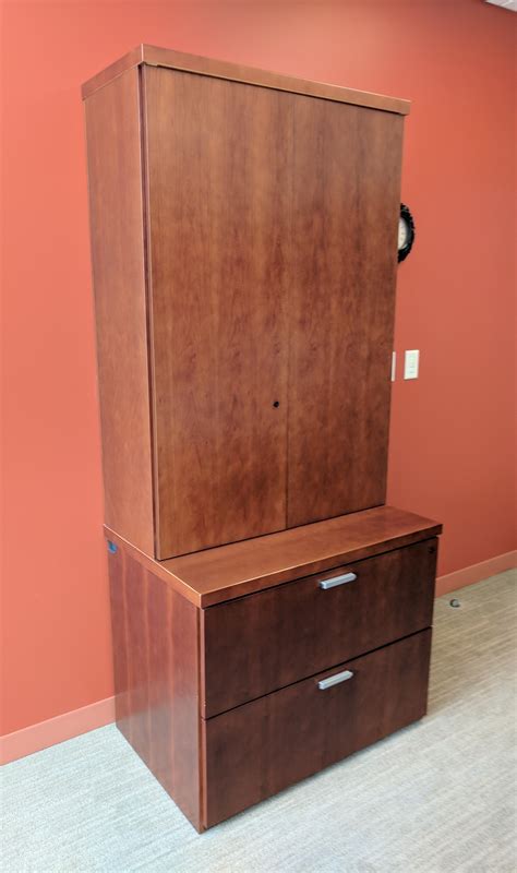 Industrial filing cabinet, china cabinet. Solid Wood Cherry 2 Drawer Lateral File Cabinet with Hutch
