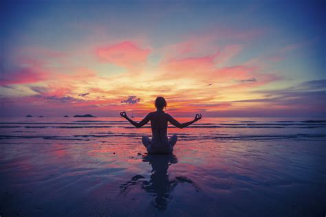 Woman Doing Meditation Near The Ocean Beach Yoga Silhouette Alisoun