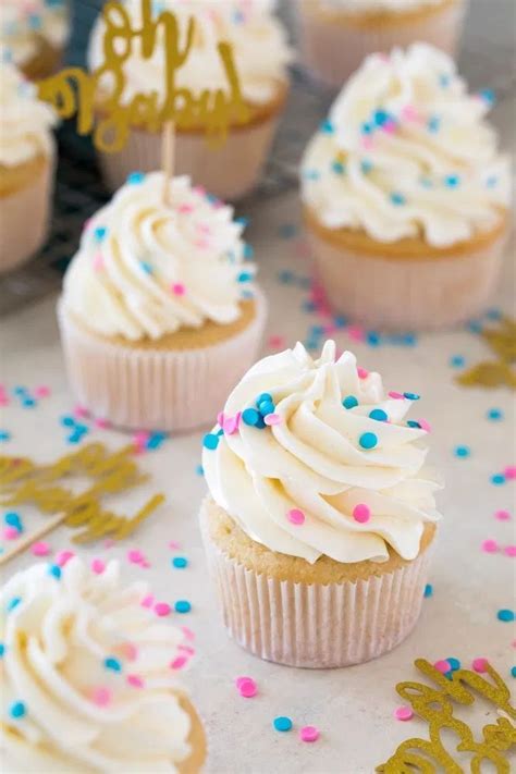 Buying a box of cake mix is perfectly acceptable. A sweet and simple recipe for Gender Reveal Cupcakes! Fill ...