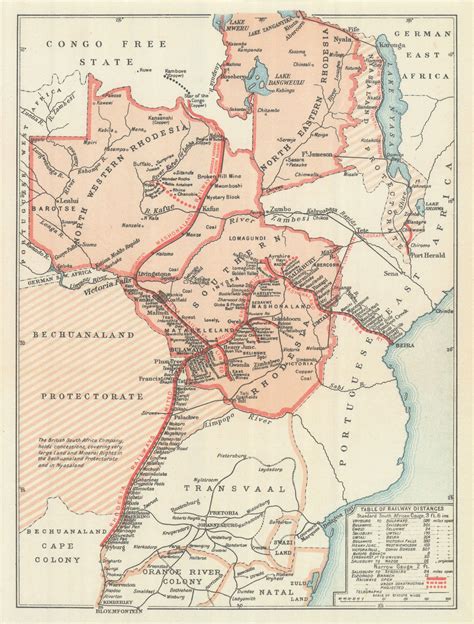 Rhodesia Railways Zimbabwe And Zambia British South Africa Company 1910 Map