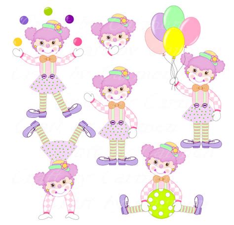 Clowns Girl Clip Art Cute Clowns Circus Girl Digital Etsy