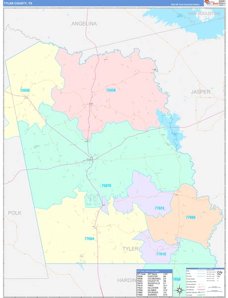 Tyler County Tx Wall Map Color Cast Style By Marketmaps Mapsales