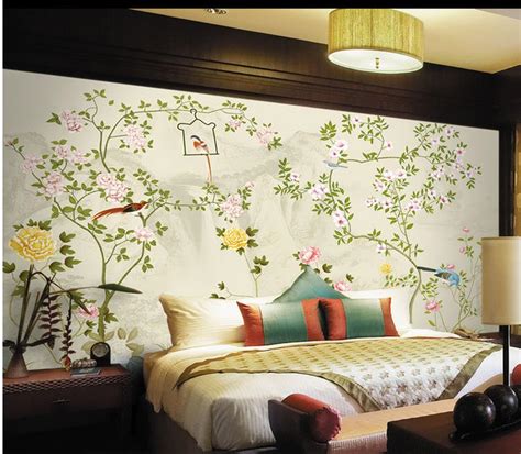 Murals Hand Painted Flowers And Birds Tv Background Wall