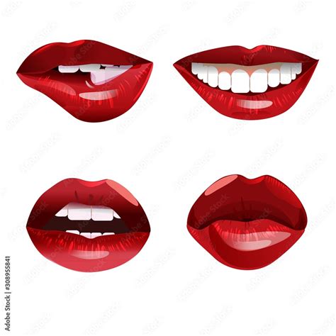 Collection Of Glossy Woman Red Lips Sexy Mouth Smiling Kissing Biting Puckering Glamorous