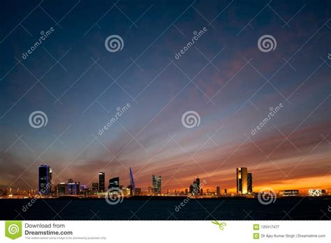 Bahrain Skyline At Blue Hours After Sunset Stock Image Image Of