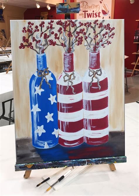 A Painting Of Two Red White And Blue Bottles With Flowers In Them On An