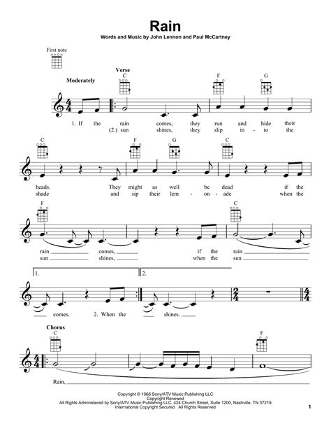 rain sheet music by the beatles ukulele 162648
