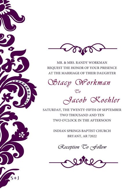 Blank Wedding Invitations Templates Purple Wedding Invitations