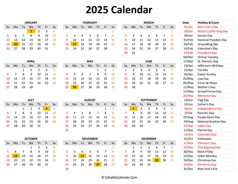 2025 Printable Calendar With Holidays