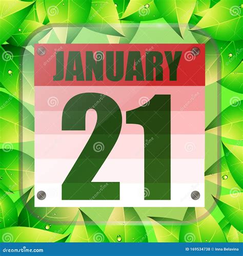 January 21 Icon For Planning Important Day With Green Leaves 21st Of