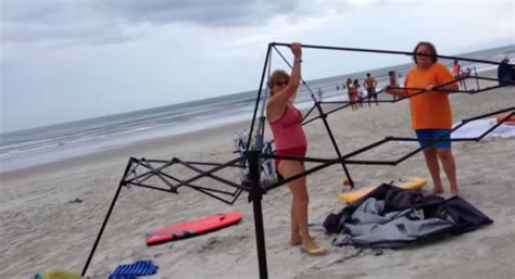 Two Women Caught Stealing Canopy On The Beach Then Attack